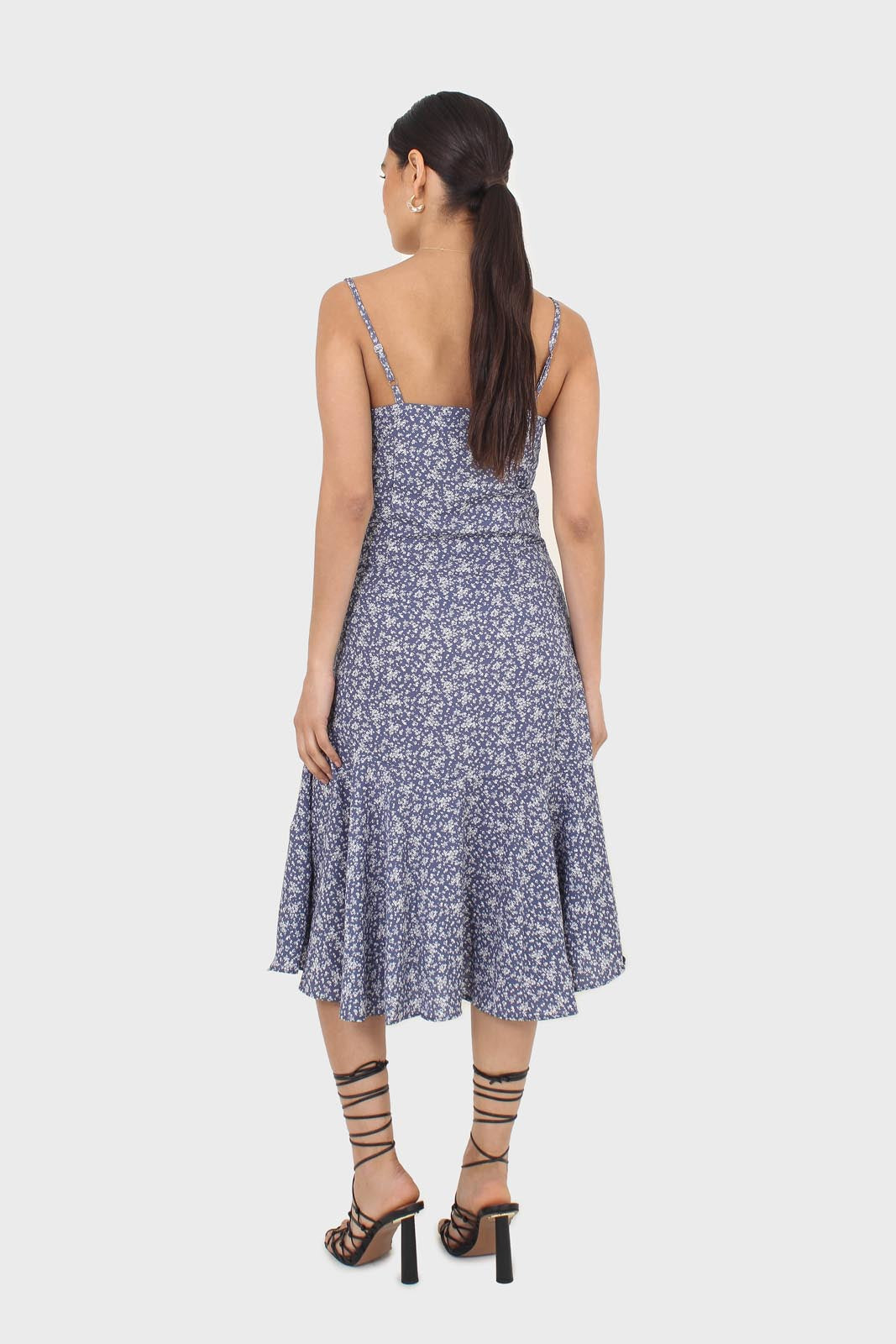 Blue floral spaghetti strap midi dress