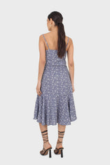 Blue floral spaghetti strap midi dress