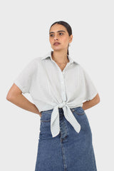 Mint and ivory gingham tie front shirt