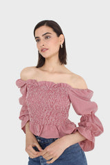 Red and white gingham ruched blouse