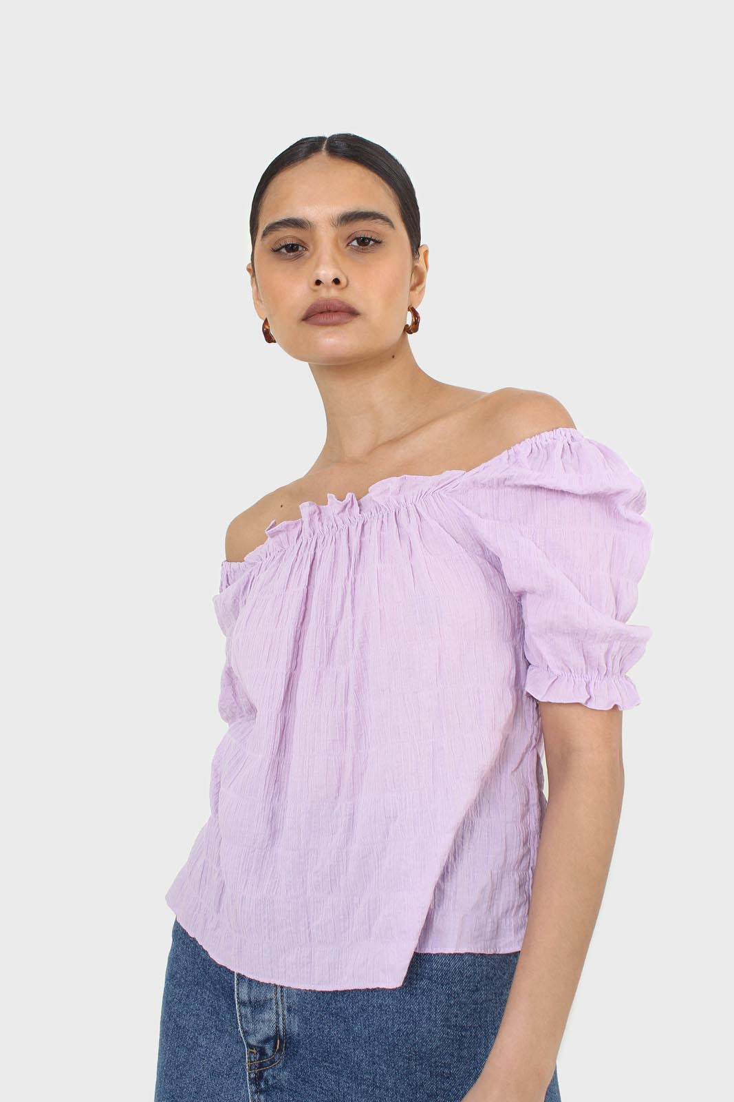 Lilac textured off the shoulder top