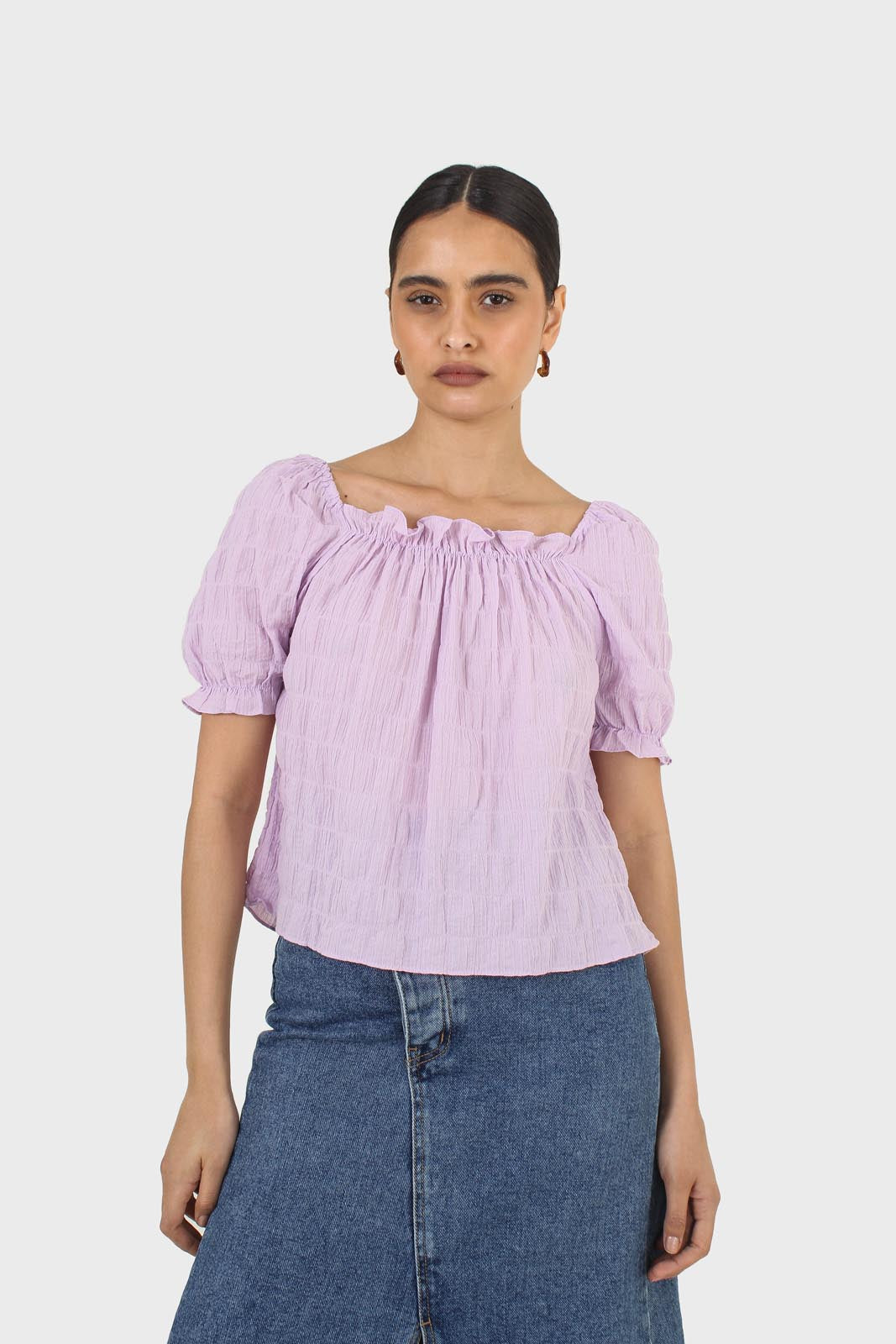 Lilac textured off the shoulder top