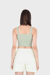 Sage green ribbed thick band v-neck bra top