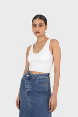 Ivory ribbed thick band v-neck bra top