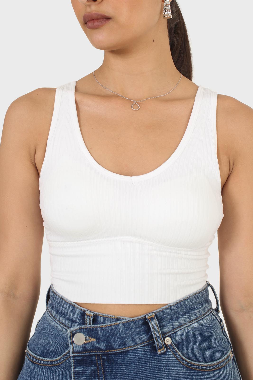 Ivory ribbed thick band v-neck bra top