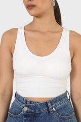 Ivory ribbed thick band v-neck bra top