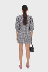 Black and ivory gingham large collar mini dress