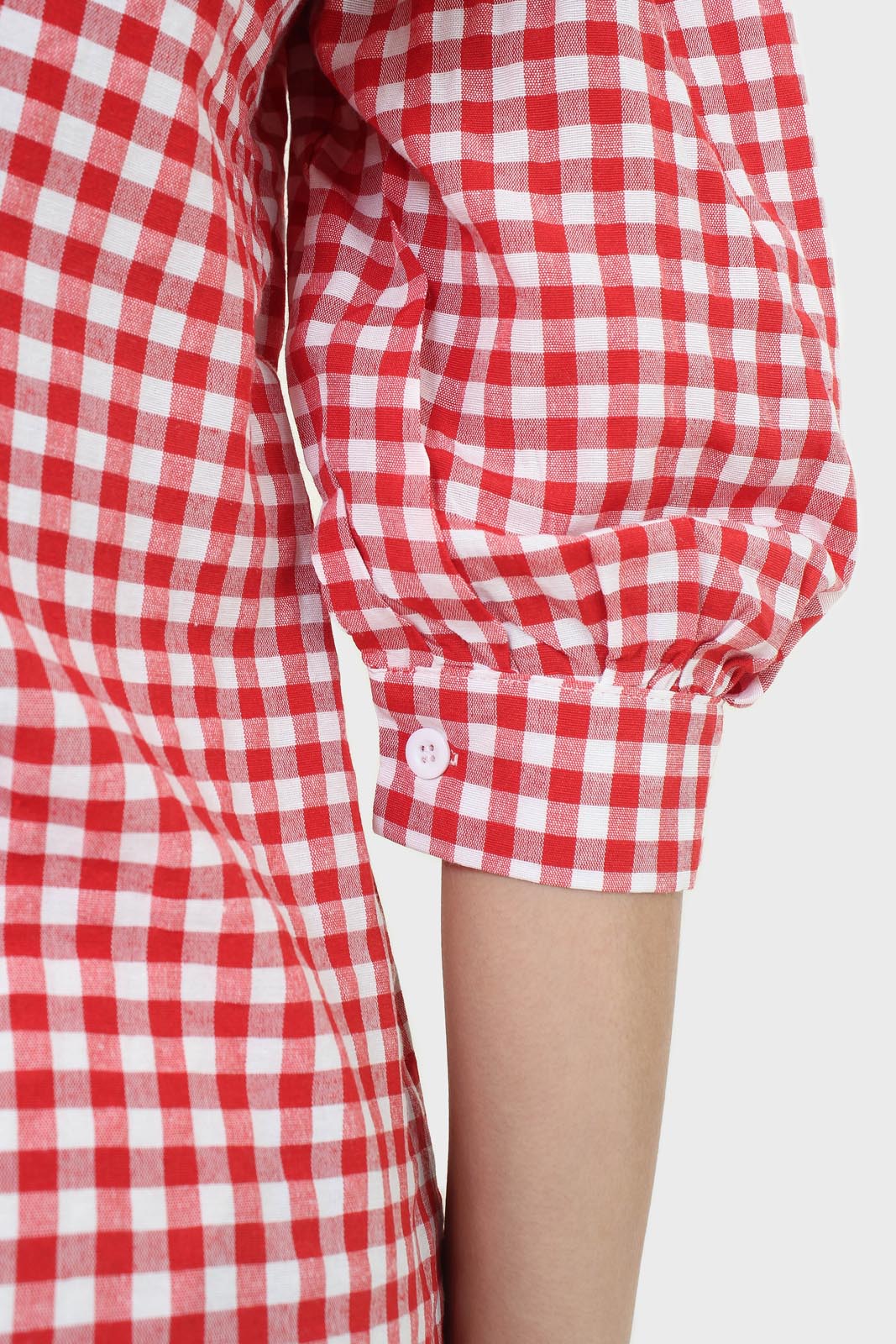Red and ivory gingham large collar mini dress