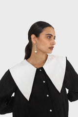 Black and ivory oversized pointed collar blouse