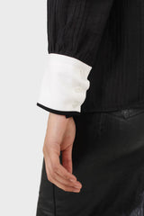 Black and ivory oversized pointed collar blouse