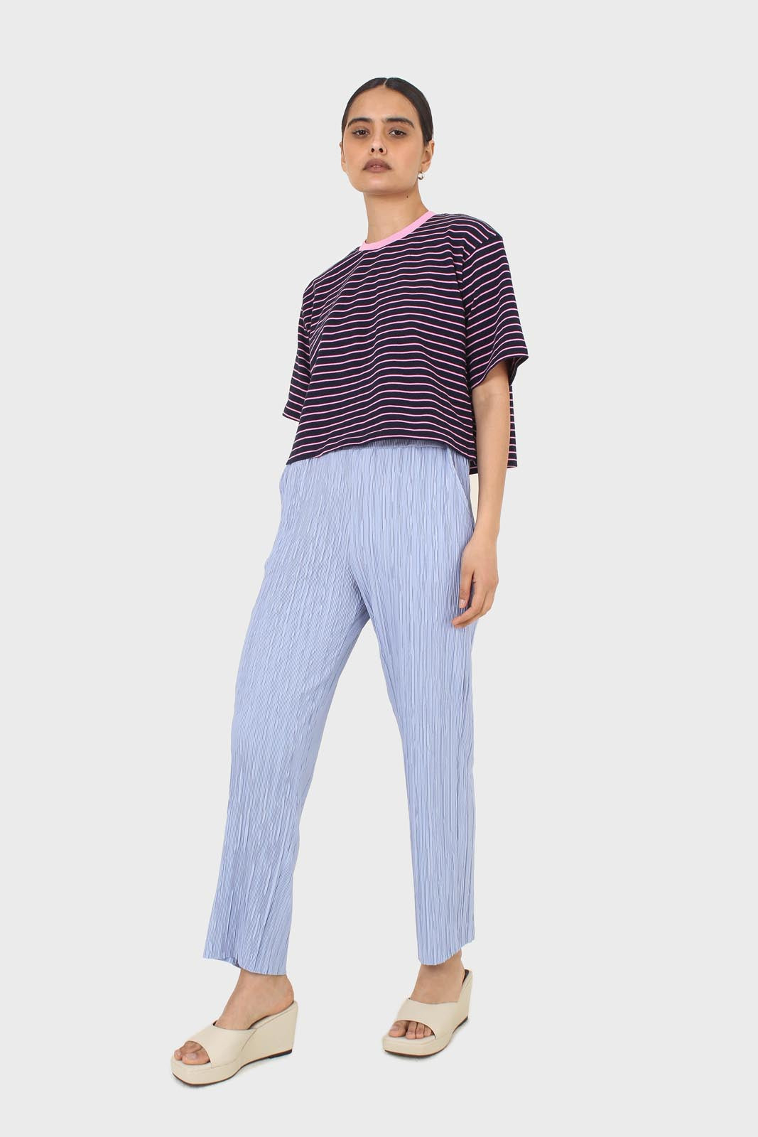 Sky blue micro pleated trousers