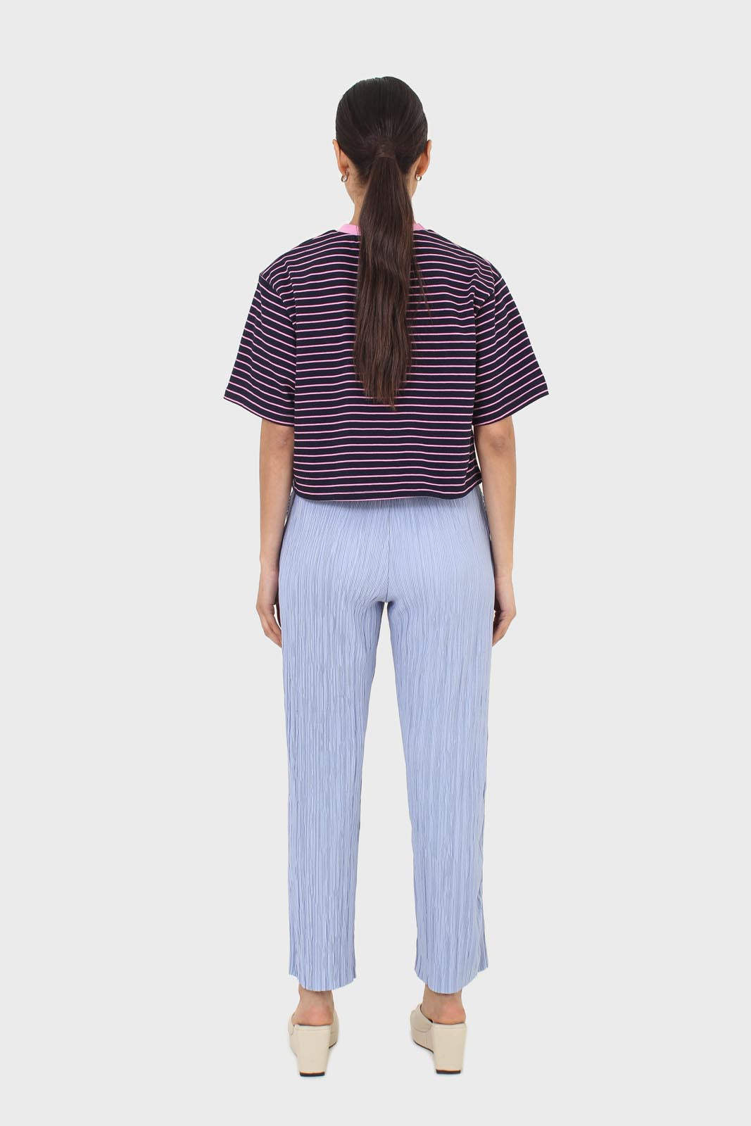 Sky blue micro pleated trousers