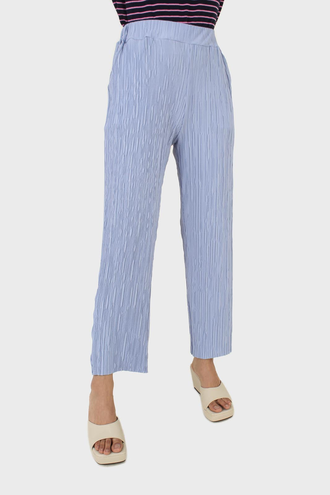 Sky blue micro pleated trousers