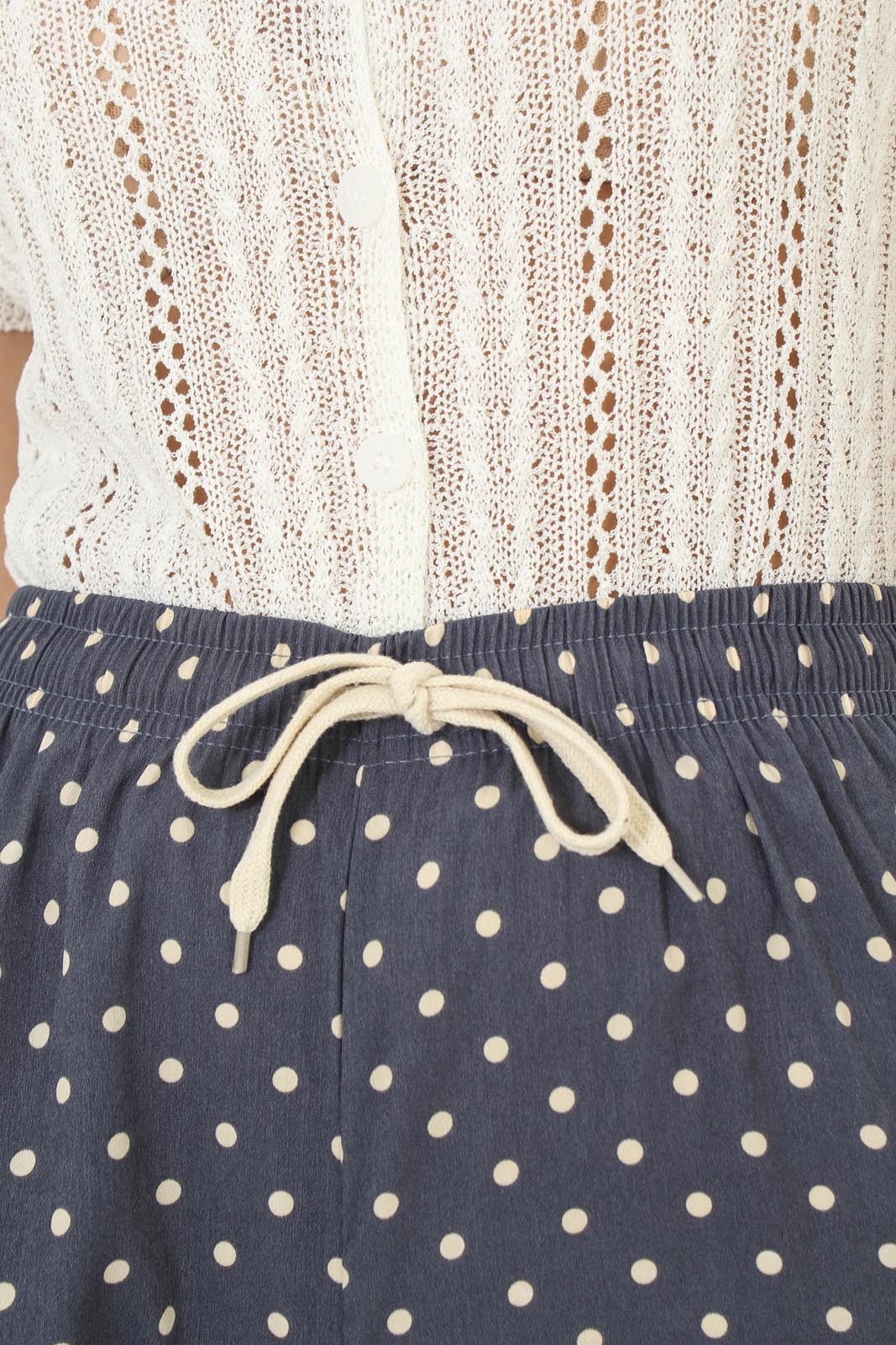 Blue and ivory polka dot loose fit silky trousers