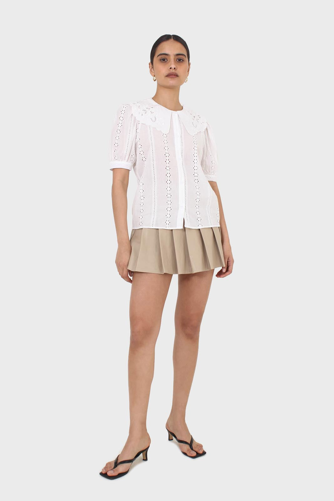 Ivory broderie anglaise large collar blouse