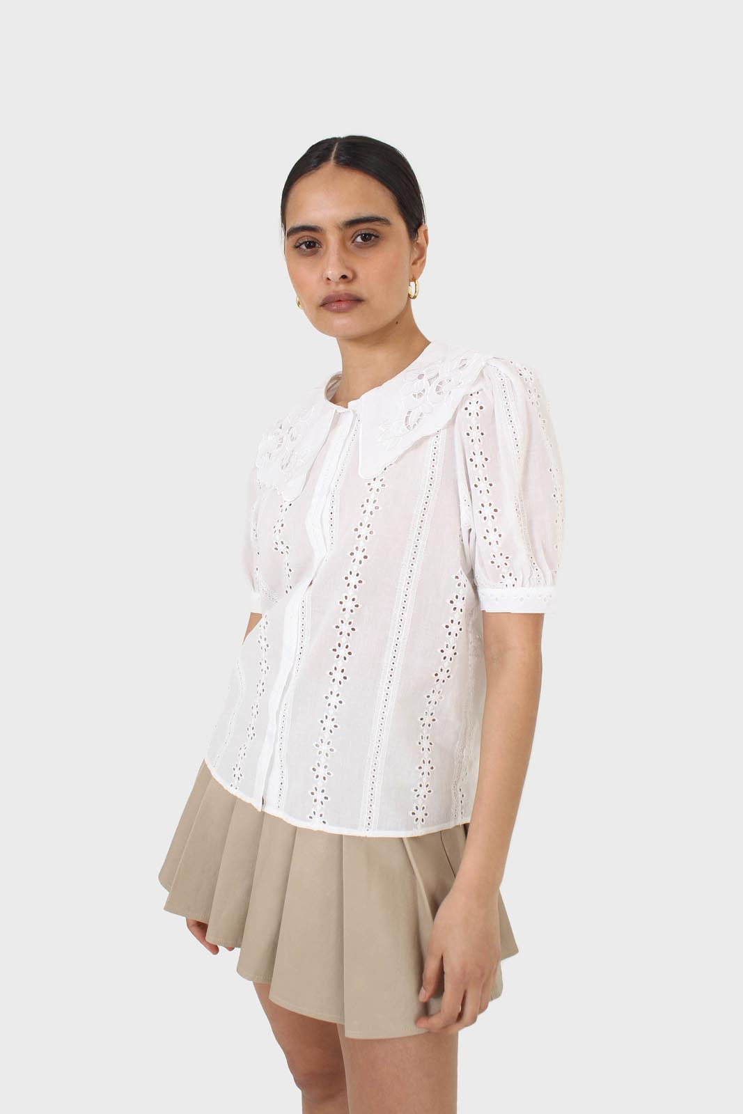 Ivory broderie anglaise large collar blouse
