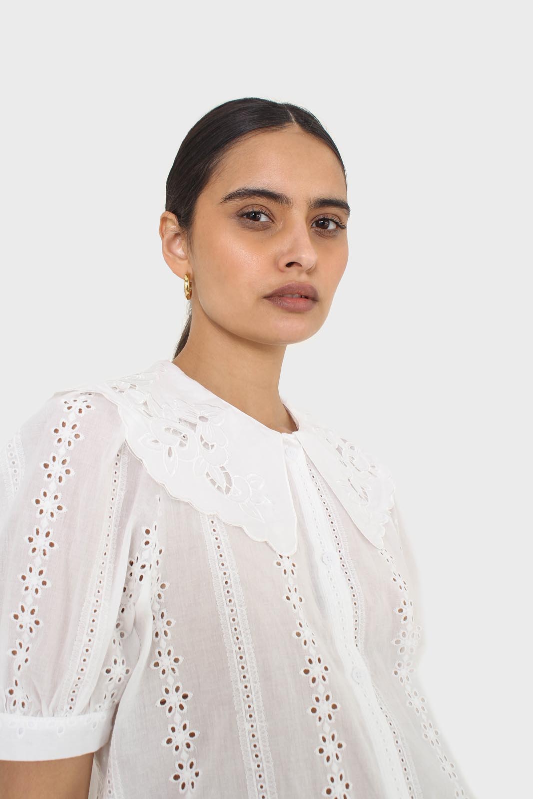 Ivory broderie anglaise large collar blouse