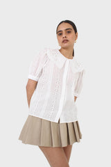Ivory broderie anglaise large collar blouse