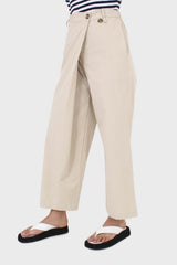 Beige asymmetric closure straight leg trousers