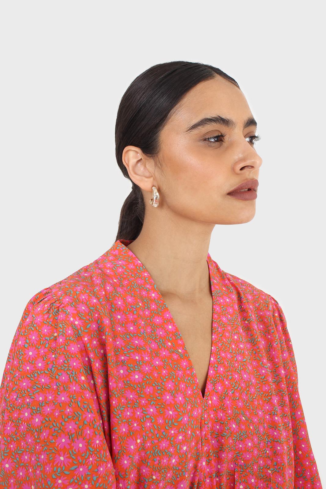 Pink floral print tie back maxi dress
