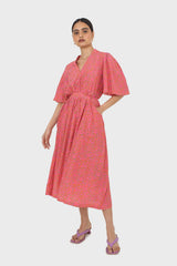 Pink floral print tie back maxi dress