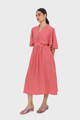 Pink floral print tie back maxi dress