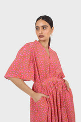 Pink floral print tie back maxi dress