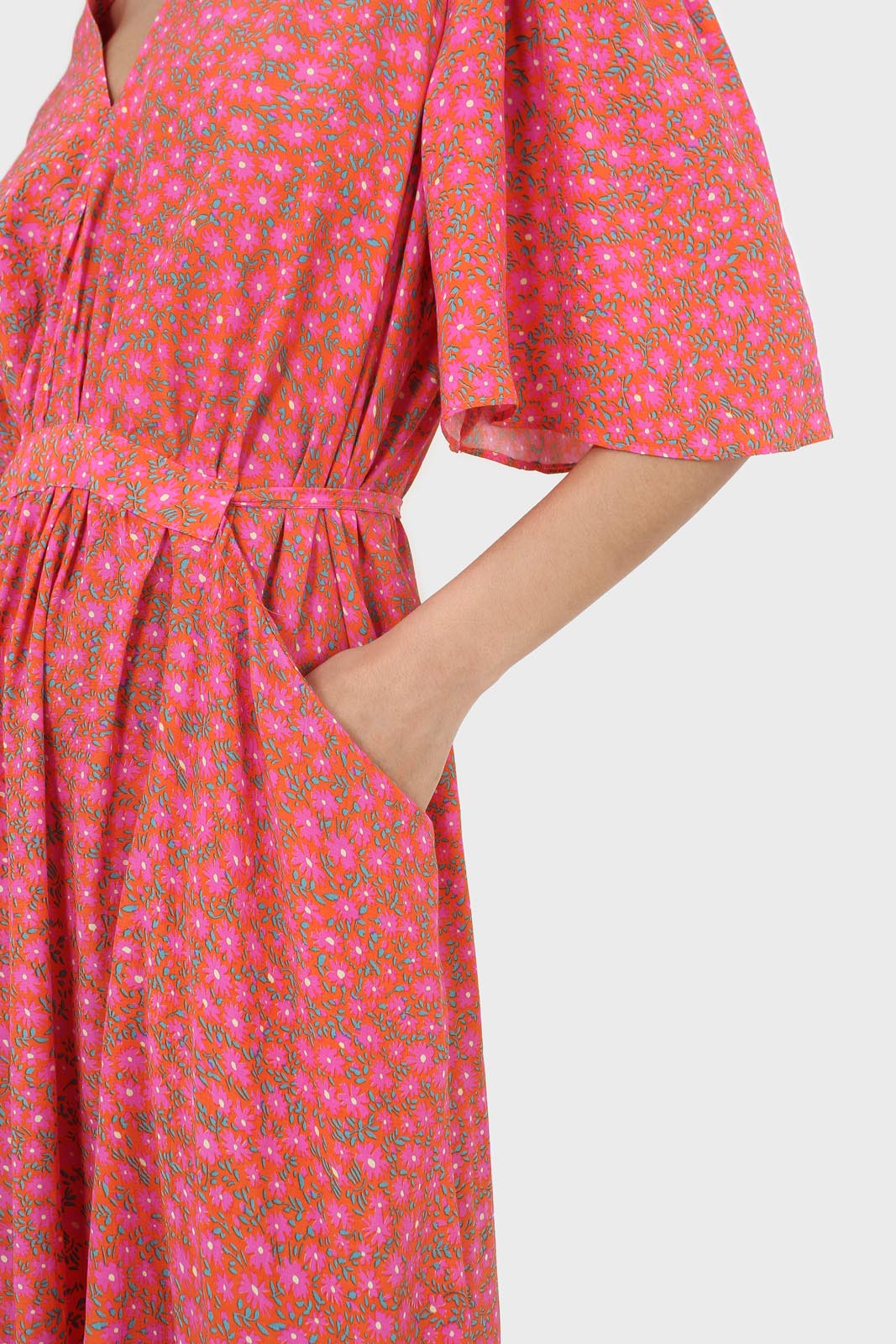Pink floral print tie back maxi dress