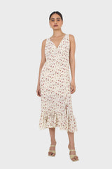 Ivory and red floral print cross back midi dress