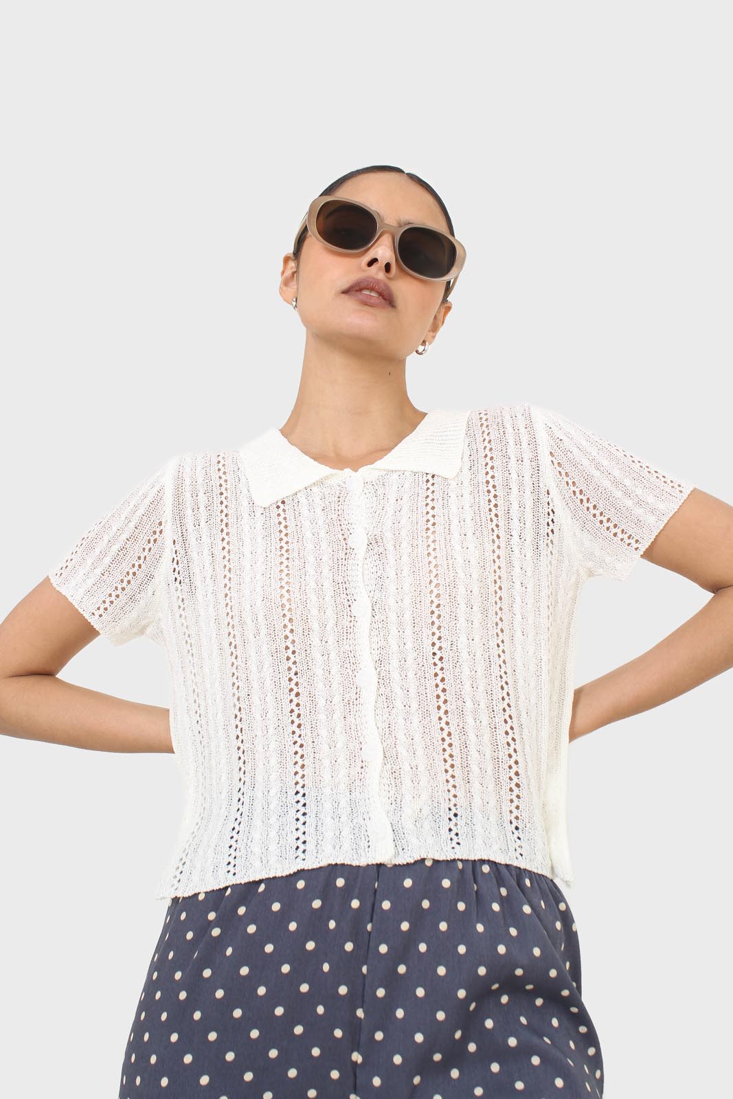 Ivory textured short sleeved cardigan top