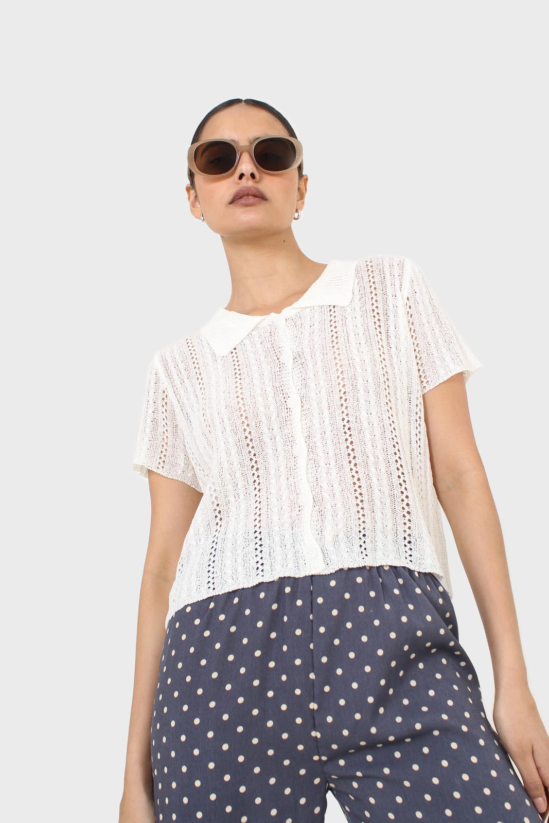 Ivory textured short sleeved cardigan top