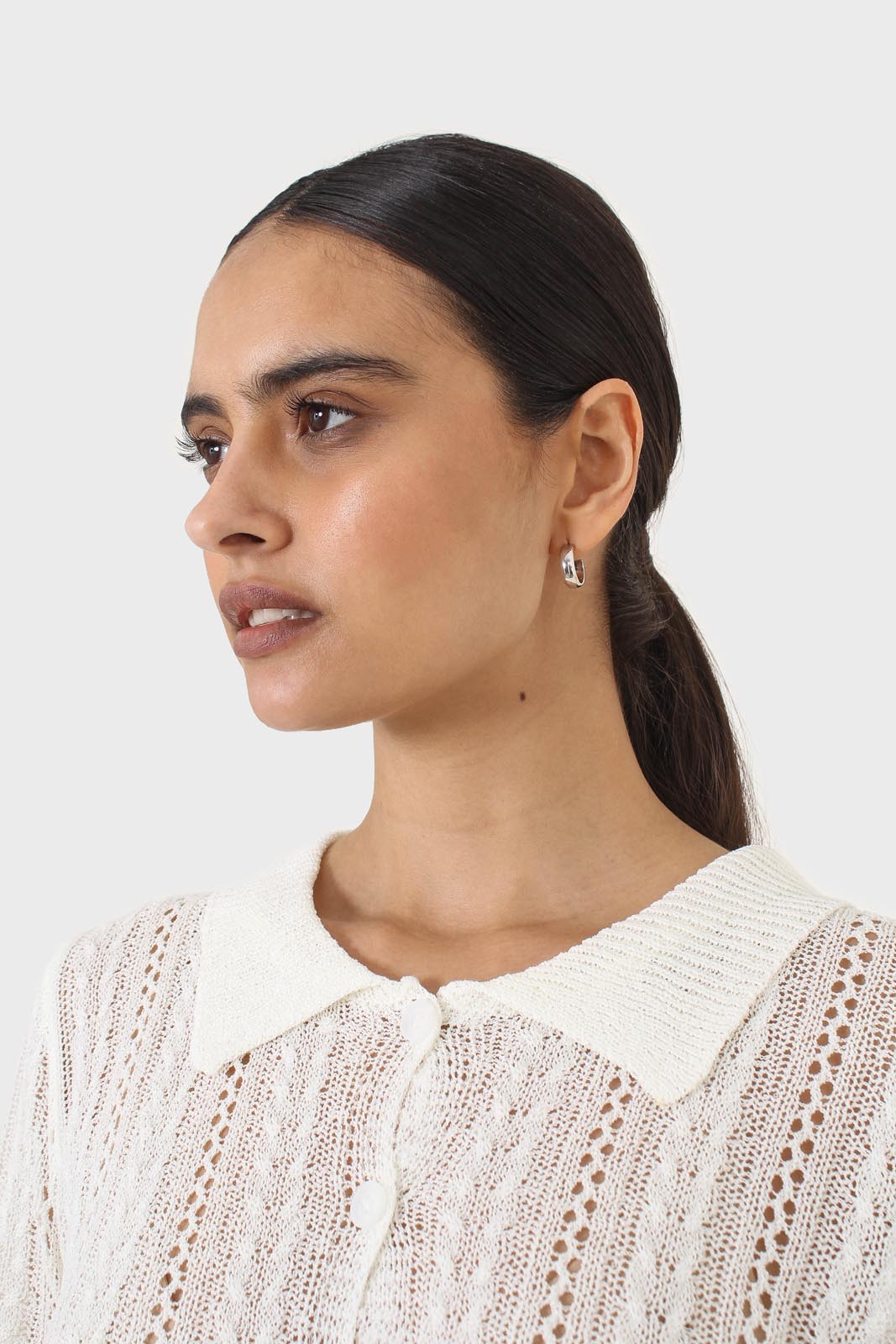 Ivory textured short sleeved cardigan top