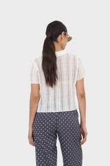 Ivory textured short sleeved cardigan top