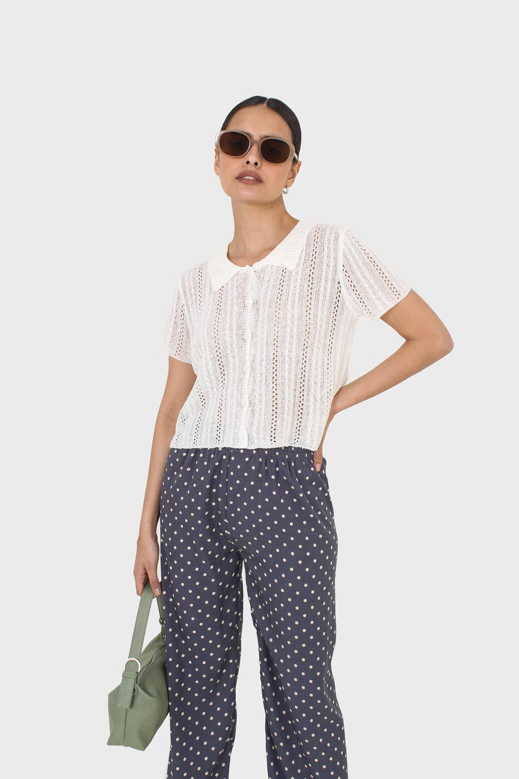 Ivory textured short sleeved cardigan top