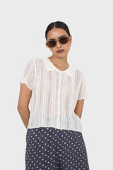 Ivory textured short sleeved cardigan top