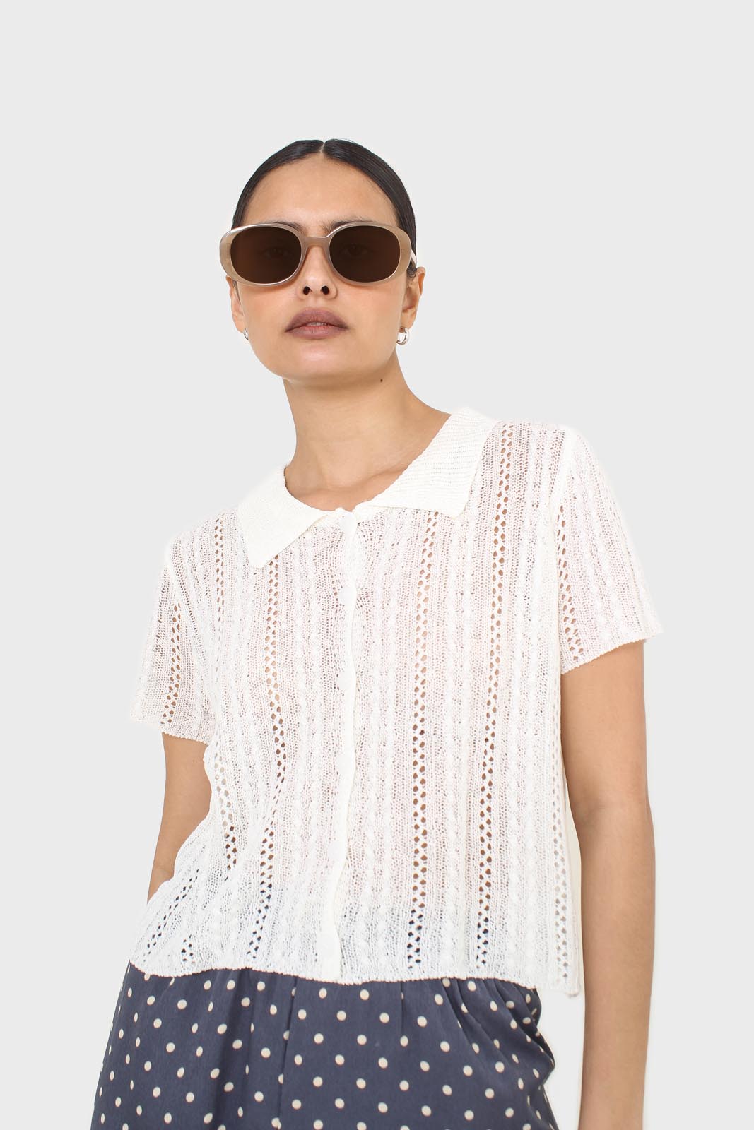 Ivory textured short sleeved cardigan top