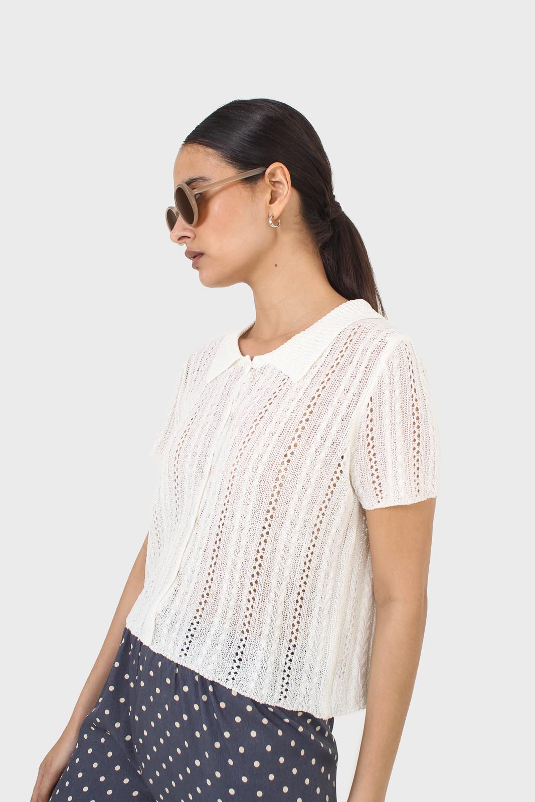 Ivory textured short sleeved cardigan top
