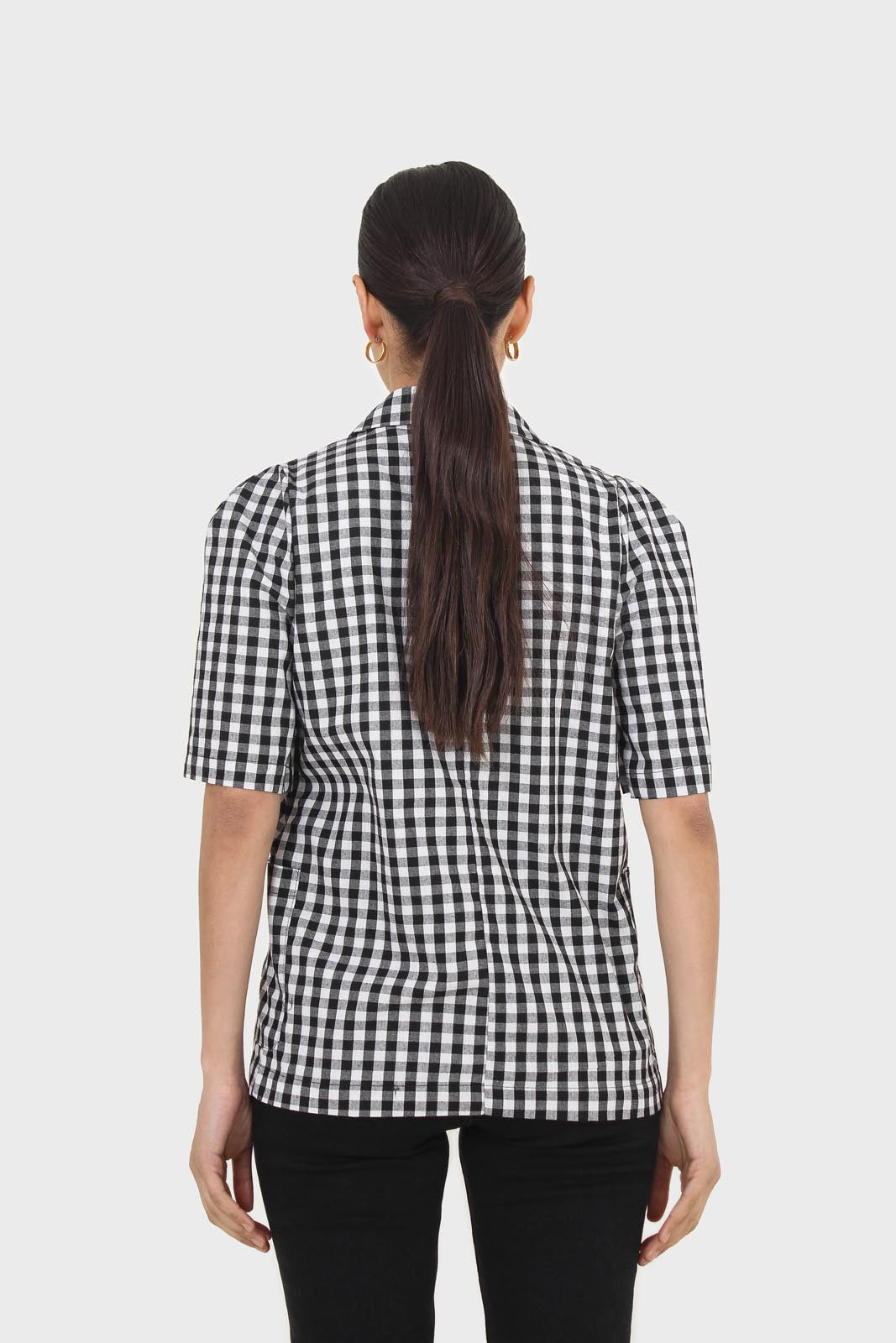 Black and ivory checked short sleeved blazer