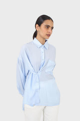 Blue asymmetric buttons shirt