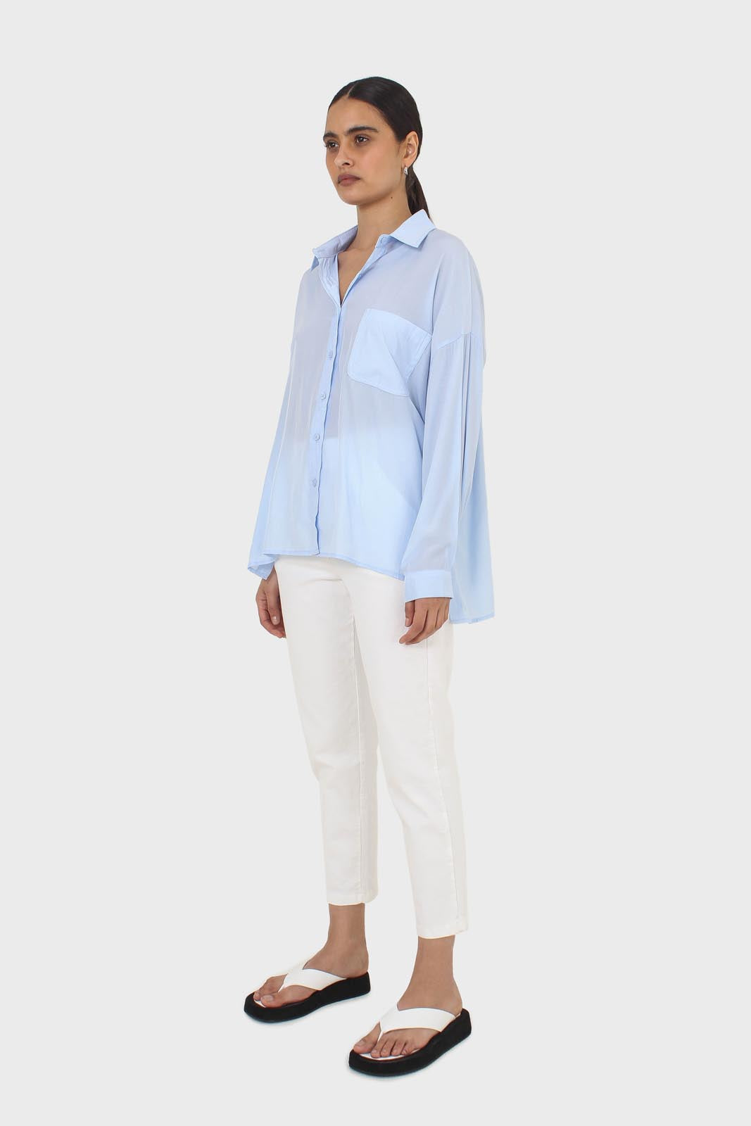 Blue asymmetric buttons shirt