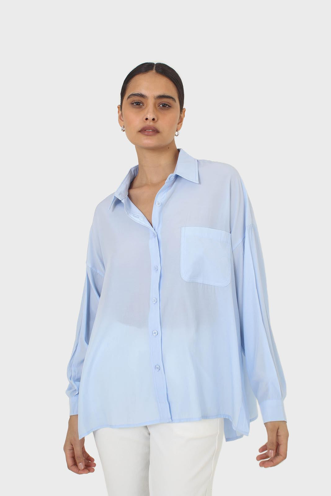 Blue asymmetric buttons shirt