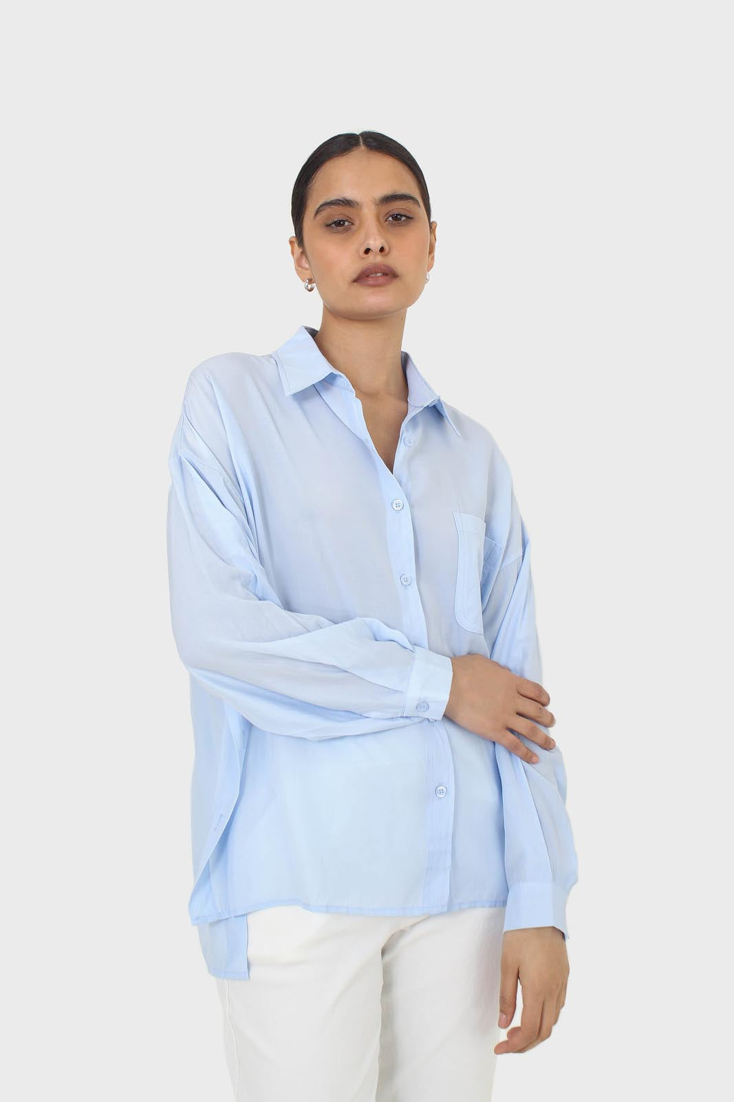 Blue asymmetric buttons shirt