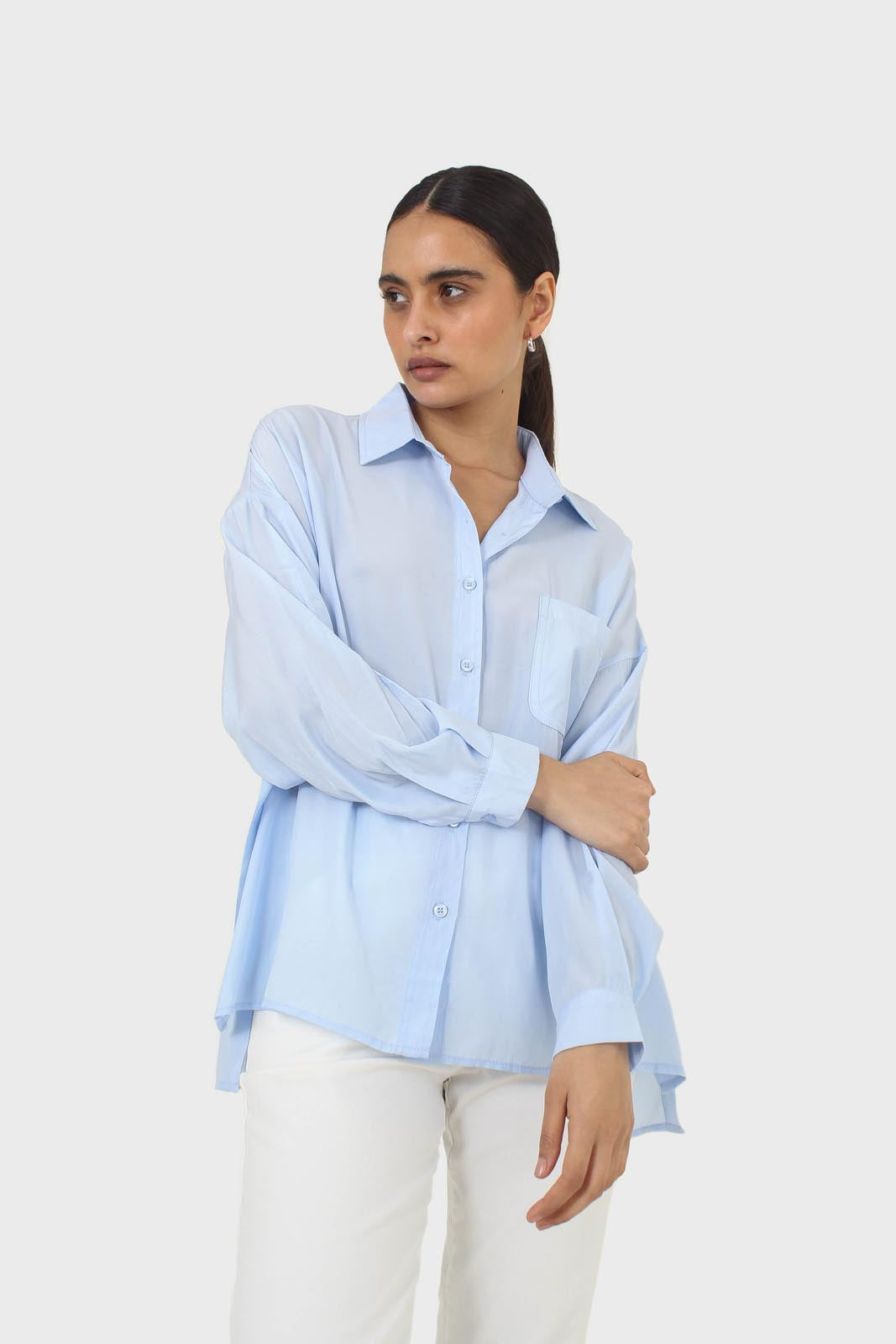 Blue asymmetric buttons shirt