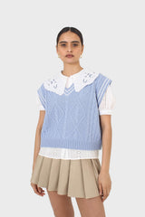 Beige waxed pleated mini skirt