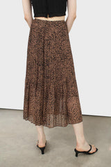 Camel and black animal print silky micro pleat maxi skirt