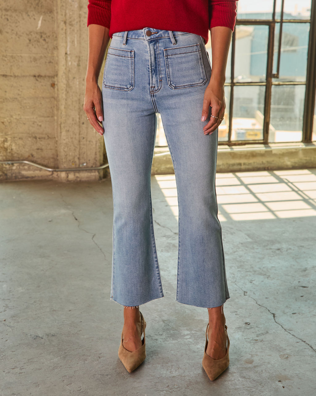 Casual Times Super Stretch High Rise Flare Cropped Jeans