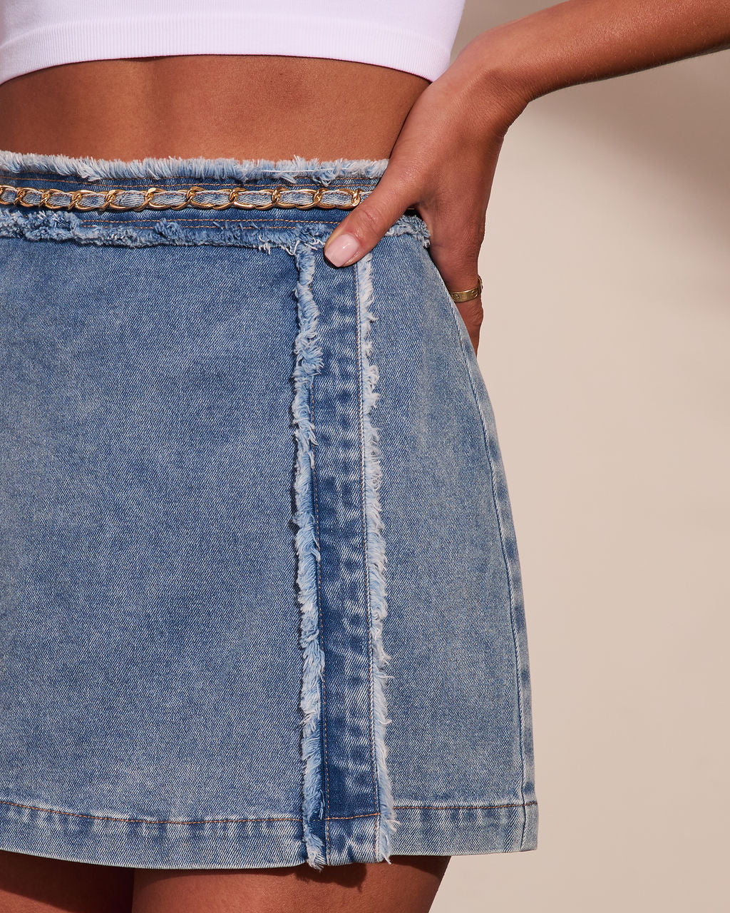 Afternoon Society Frayed Chain Link Denim Mini Skort