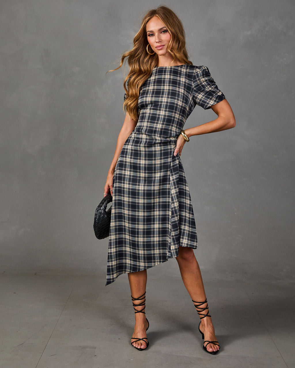 Market Muse Plaid High Low Midi Dress