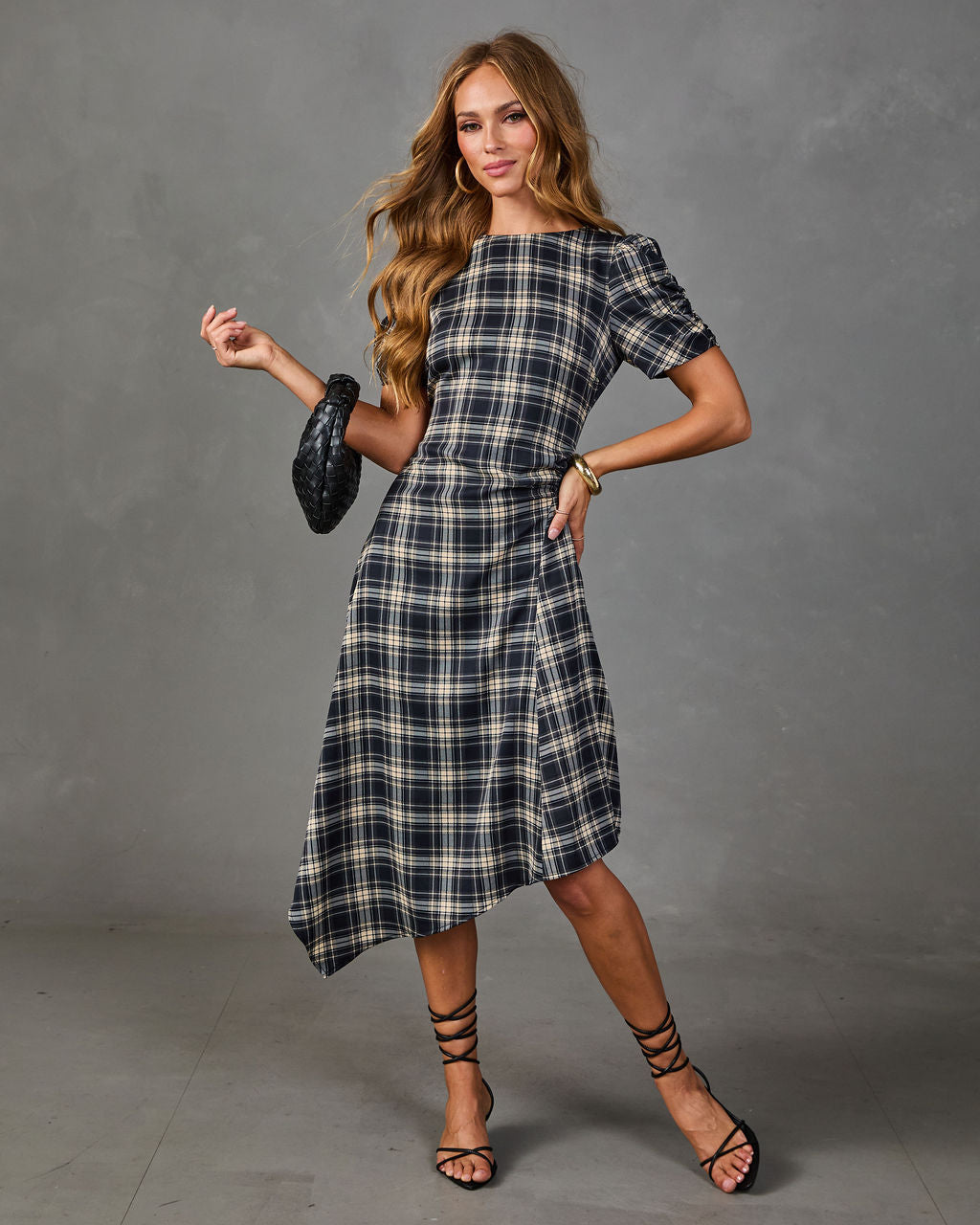 Market Muse Plaid High Low Midi Dress