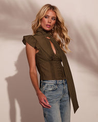 Quiet Wander Cut Out Neck Tie Top